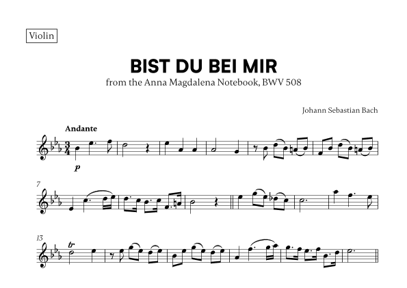 Bist du bei Mir (BWV 508) (for Violin) (arr. Cadenza Editions)