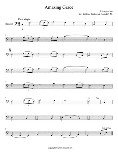 Amazing Grace for bassoon and piano (arr. Daniel C. M.)