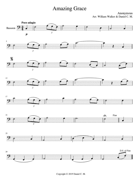 Amazing Grace for bassoon and piano (arr. Daniel C. M.)