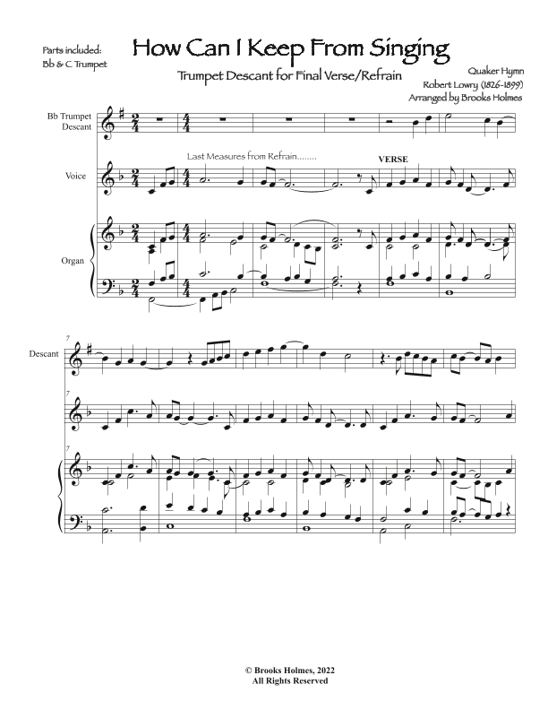 How Can I Keep From Singing - Trumpet Descant for Last Verse/Refrain with Organ (arr. Brooks Holmes)