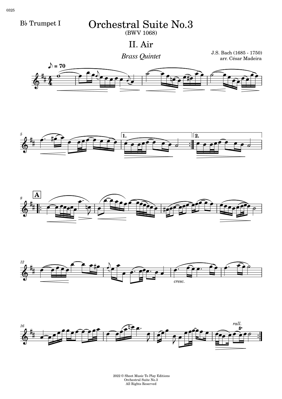 Air on G String - Brass Quintet (Individual Parts) (arr. César Madeira)