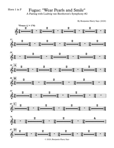 Fugue: "Wear Pearls and Smile" (A Pairing with Beethoven's Symphony #2) - Horn in F 1