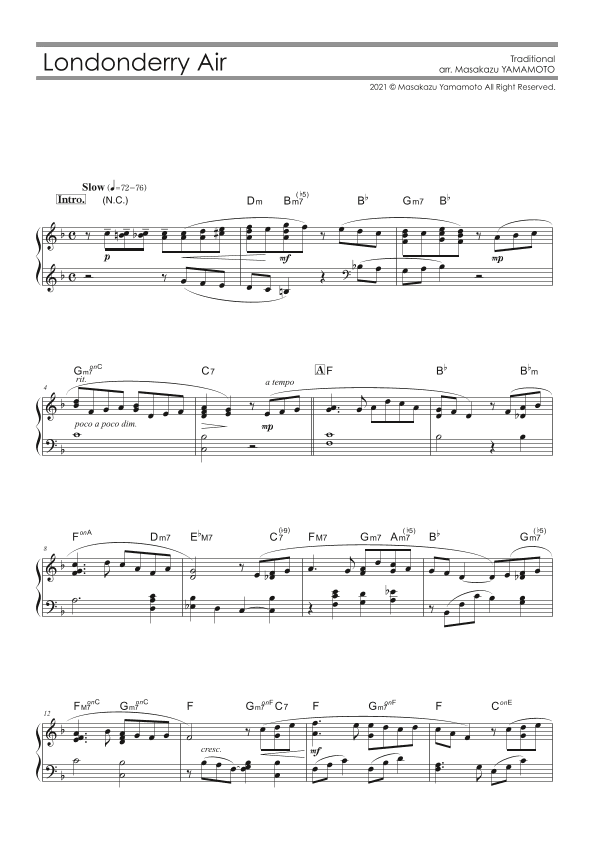 Londonderry Air (Danny Boy) [Piano solo / intermediate] (arr. Masakazu YAMAMOTO)