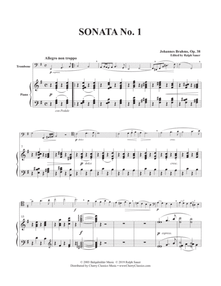 Sonata No. 1 in E minor, Op. 38 for Trombone and Piano (arr. Ralph Sauer)