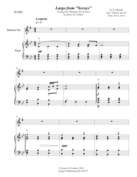 Handel: Largo from Xerxes for Baritone Sax & Piano (arr. James M. Guthrie, ASCAP)