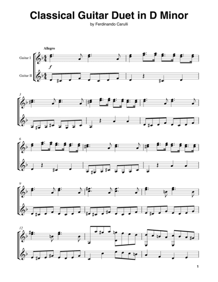 Classical Guitar Duet in D Minor (arr. Ferdinando Carulli)