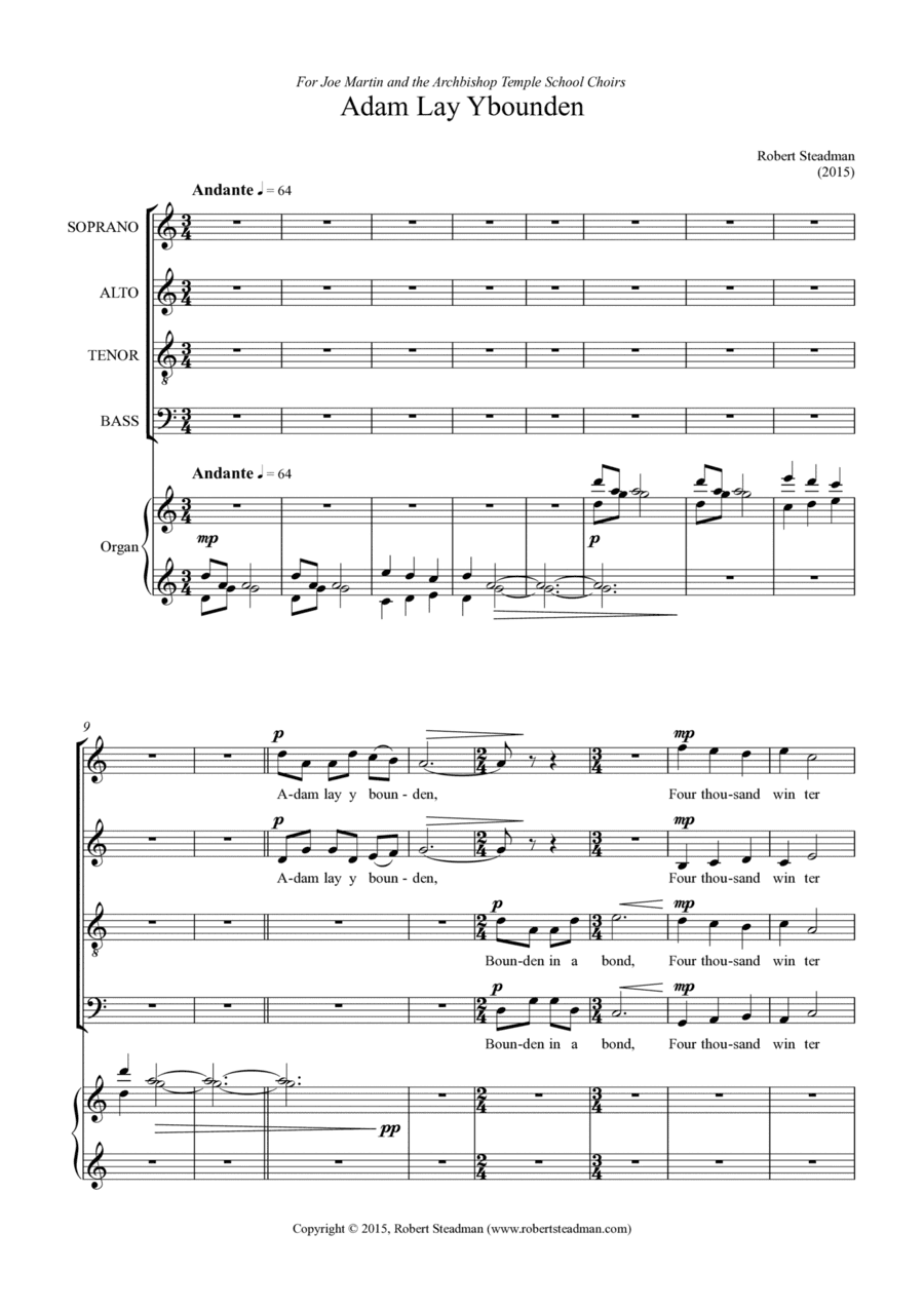 Adam Lay Ybounden (for SATB choir & piano)