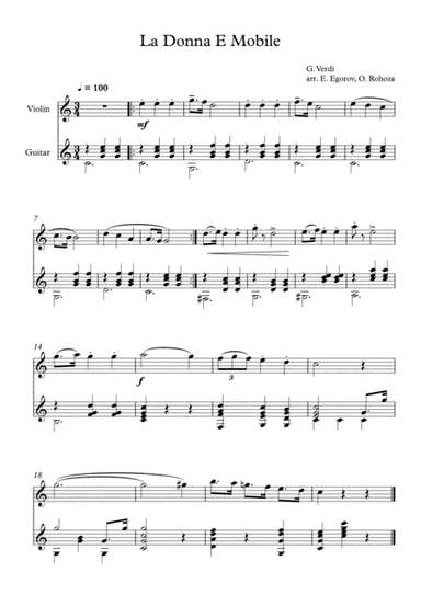 La Donna E Mobile, Giuseppe Verdi, For Violin & Guitar