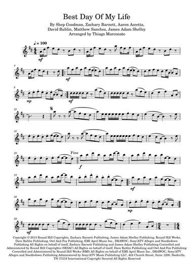 Best Day Of My Life (arr. Thiago Marconato)