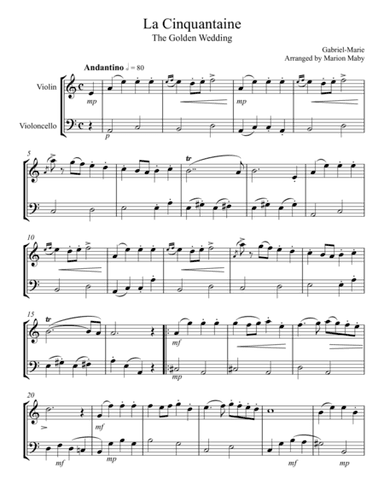 La Cinquantaine, for violin & cello duet (arr. Marion Maby)