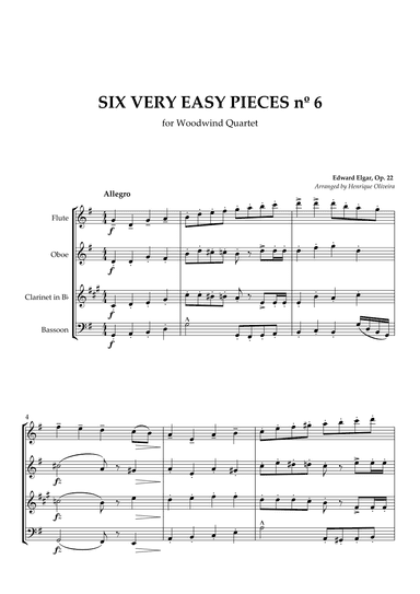Six Very Easy Pieces nº 6 (Allegro) - For Woodwind Quartet (arr. Henrique Oliveira)