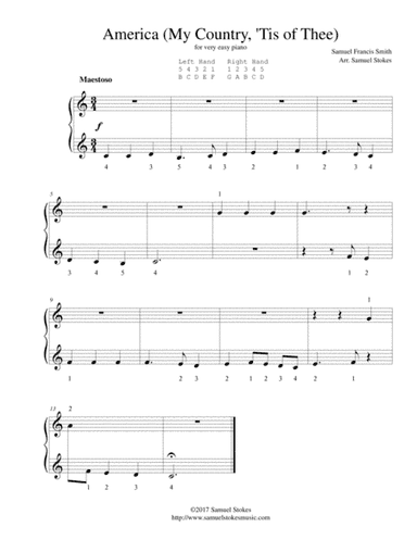 America (My Country, 'Tis of Thee) - for very easy piano (arr. Samuel Stokes)
