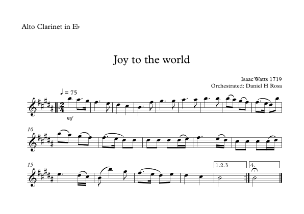 Joy to the World - Christrmas Carol - Eb Clarinet (arr. Daniel H Rosa)