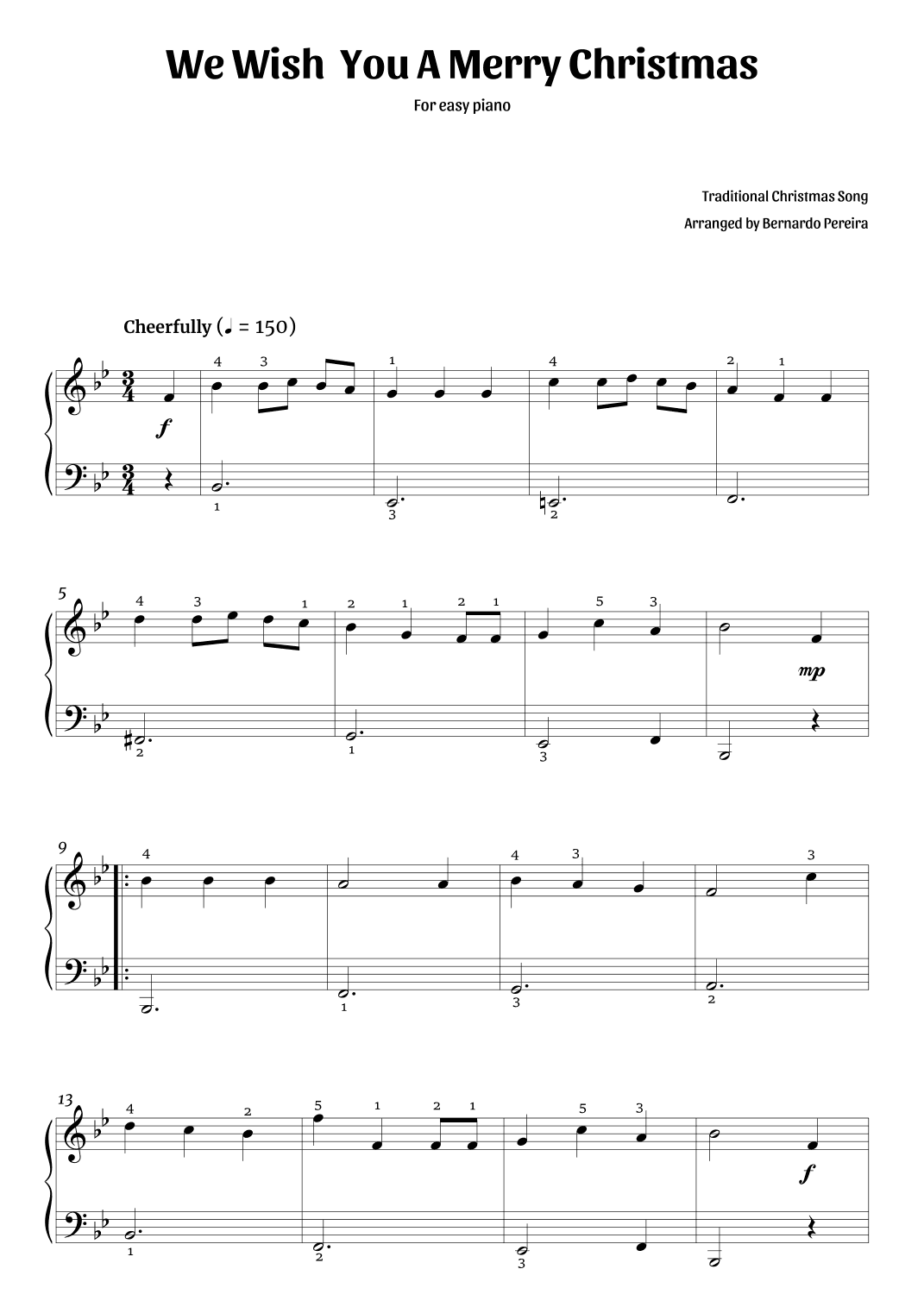 We Wish You A Merry Christmas (easy piano – Bb major) (arr. Bernardo Pereira)