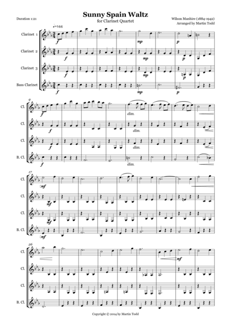 Sunny Spain Waltz for Clarinet Quartet (arr. Martin Todd)