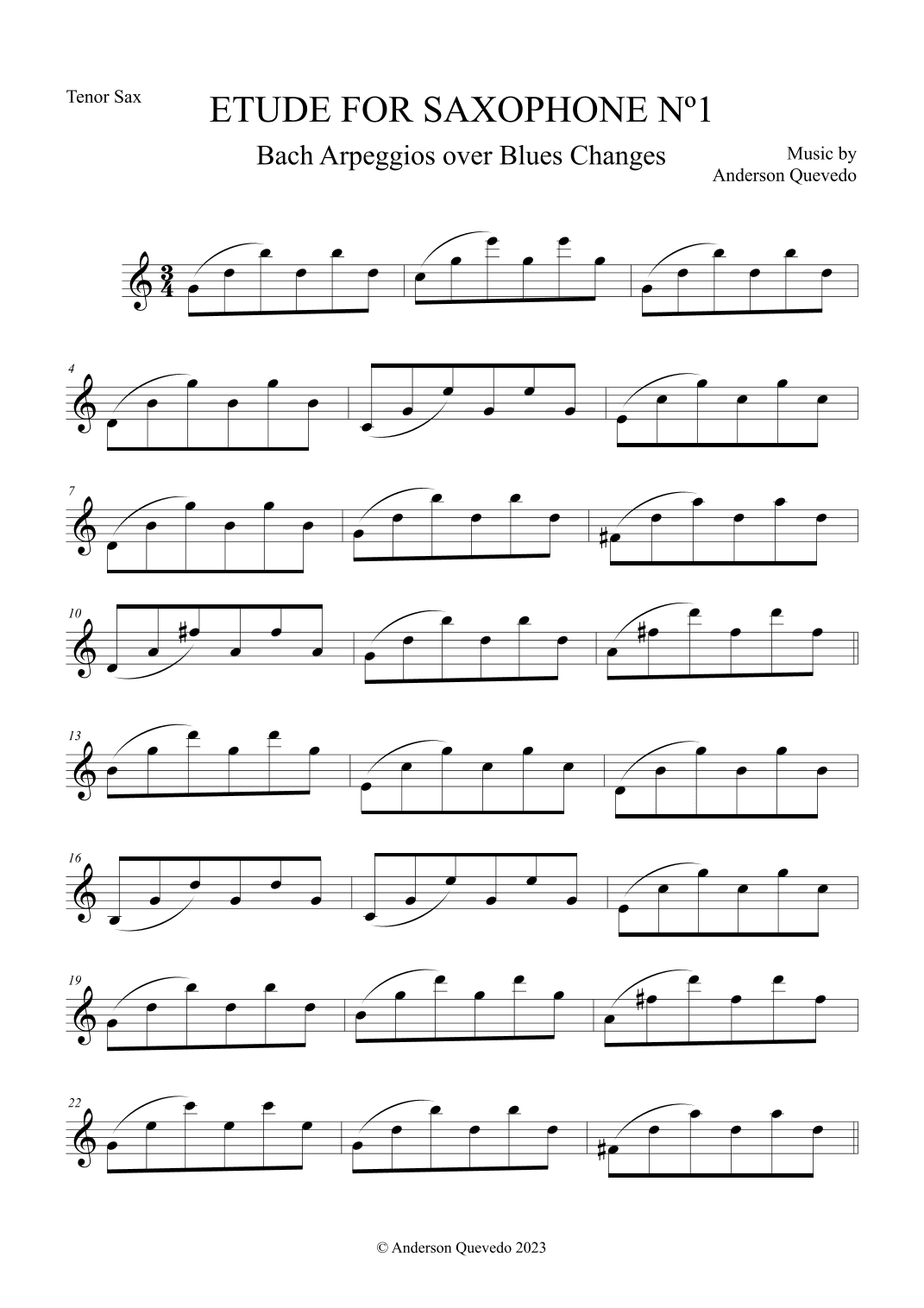 Etude For Saxophone nº1 - Bach Arpeggios Over Blues Changes - Tenor Saxophone