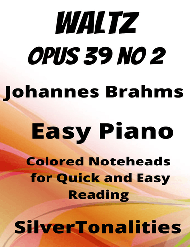 Waltz Opus 39 Number 2 Easy Piano Sheet Music with Colored Notation (arr. SilverTonalities)