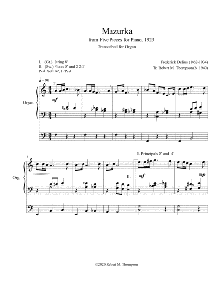 Frederick Delius "Mazurka" for Organ (arr. Bob Thompson)