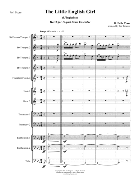 The Little English Girl (L'Inglesina) March for 12-part Brass Ensemble (arr. James Tempest)