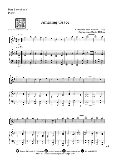 Amazing Grace How Sweet the sound - Easy Bass Saxophone and Piano (arr. Daniel H Rosa)