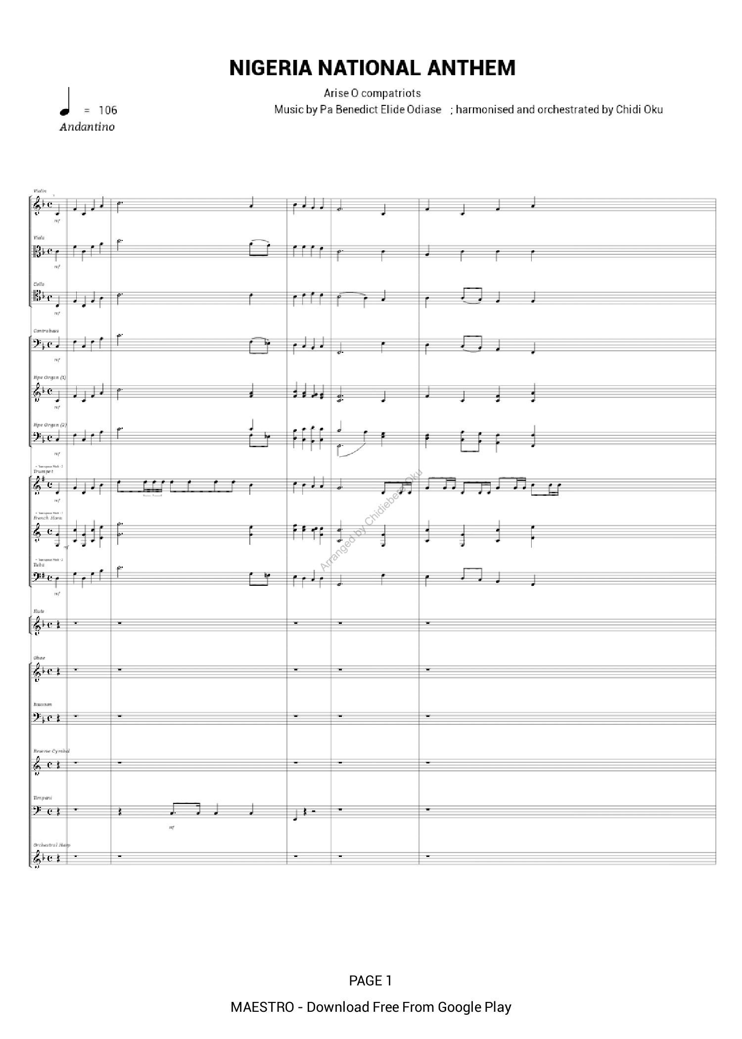 Nigeria National Anthem (arr. Chidiebere Oku)