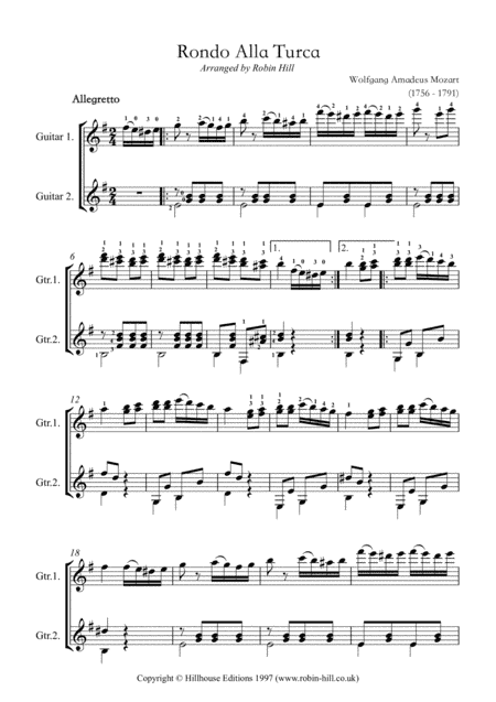 Rondo Alla Turca (arranged for two guitars) (arr. Robin Hill)