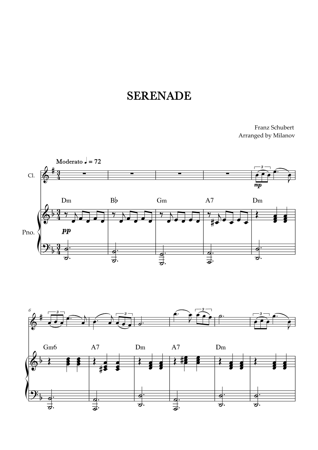 Serenade | Schubert | Clarinet in Bb | Piano | Chords (arr. Milanov)