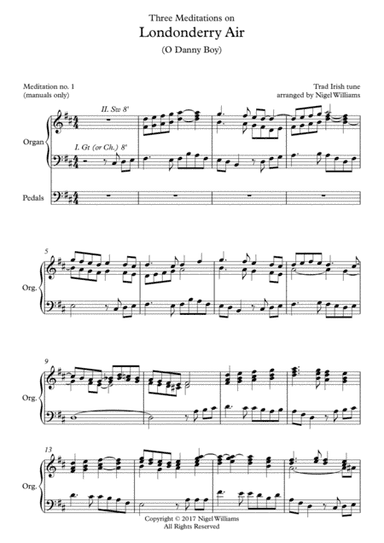 Danny Boy (Londonderry Air), Three Meditations for Organ (arr. Nigel Williams)