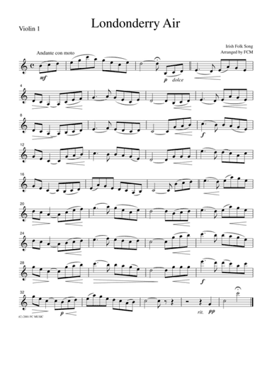 Irish Folk Song  Londonderry Air, for string quartet, JM003 (arr. FCMUSIC)