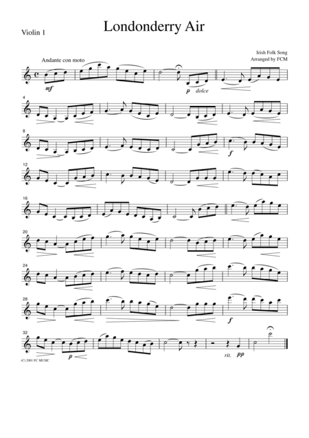 Irish Folk Song  Londonderry Air, for string quartet, JM003 (arr. FCMUSIC)