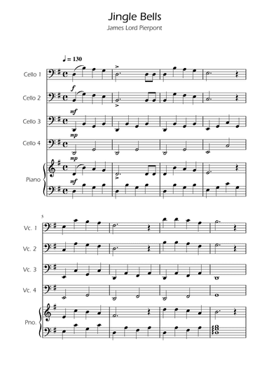 Jingle Bells - Cello Quartet w/ Piano (arr. Ygor Nunes)