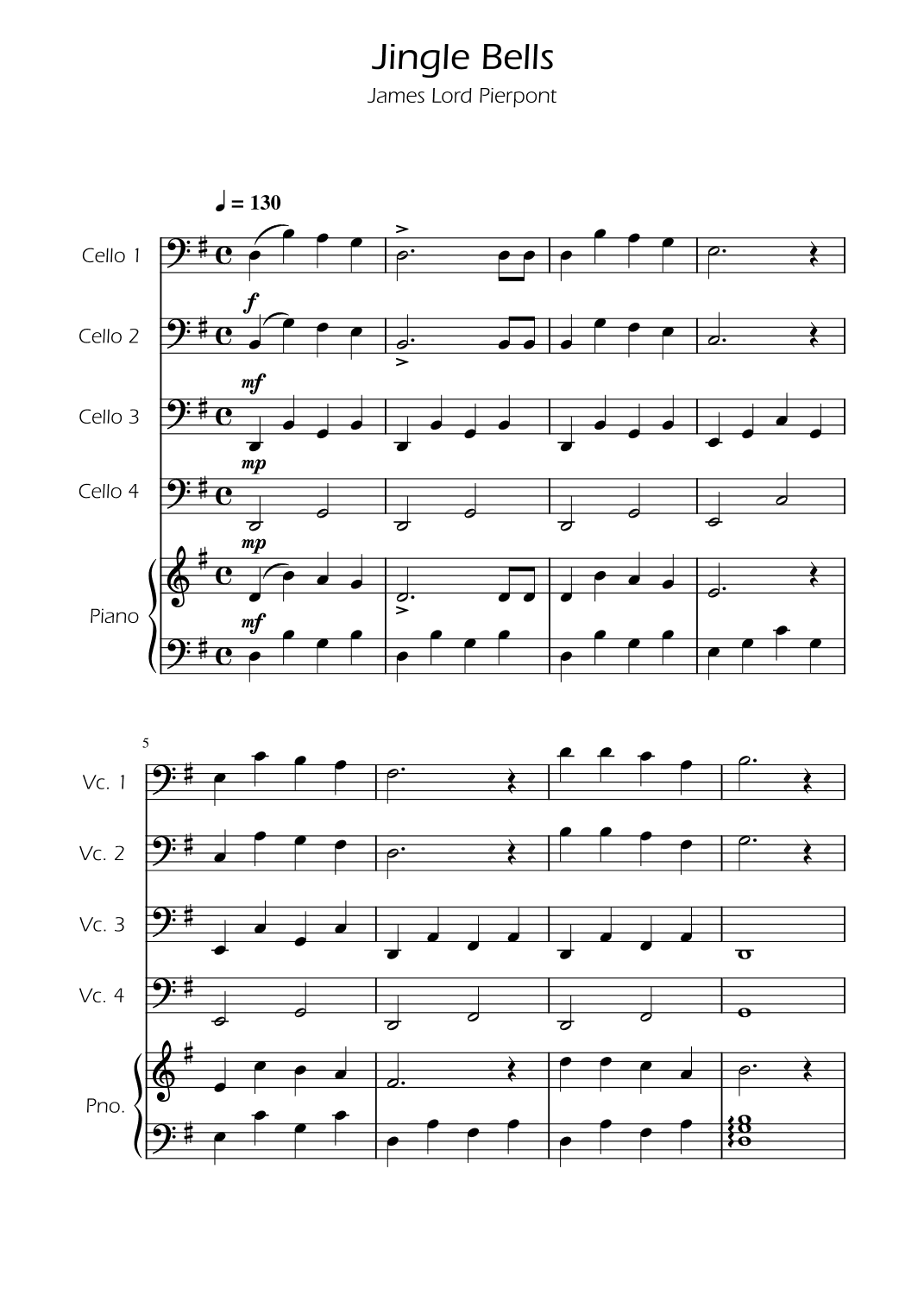 Jingle Bells - Cello Quartet w/ Piano (arr. Ygor Nunes)
