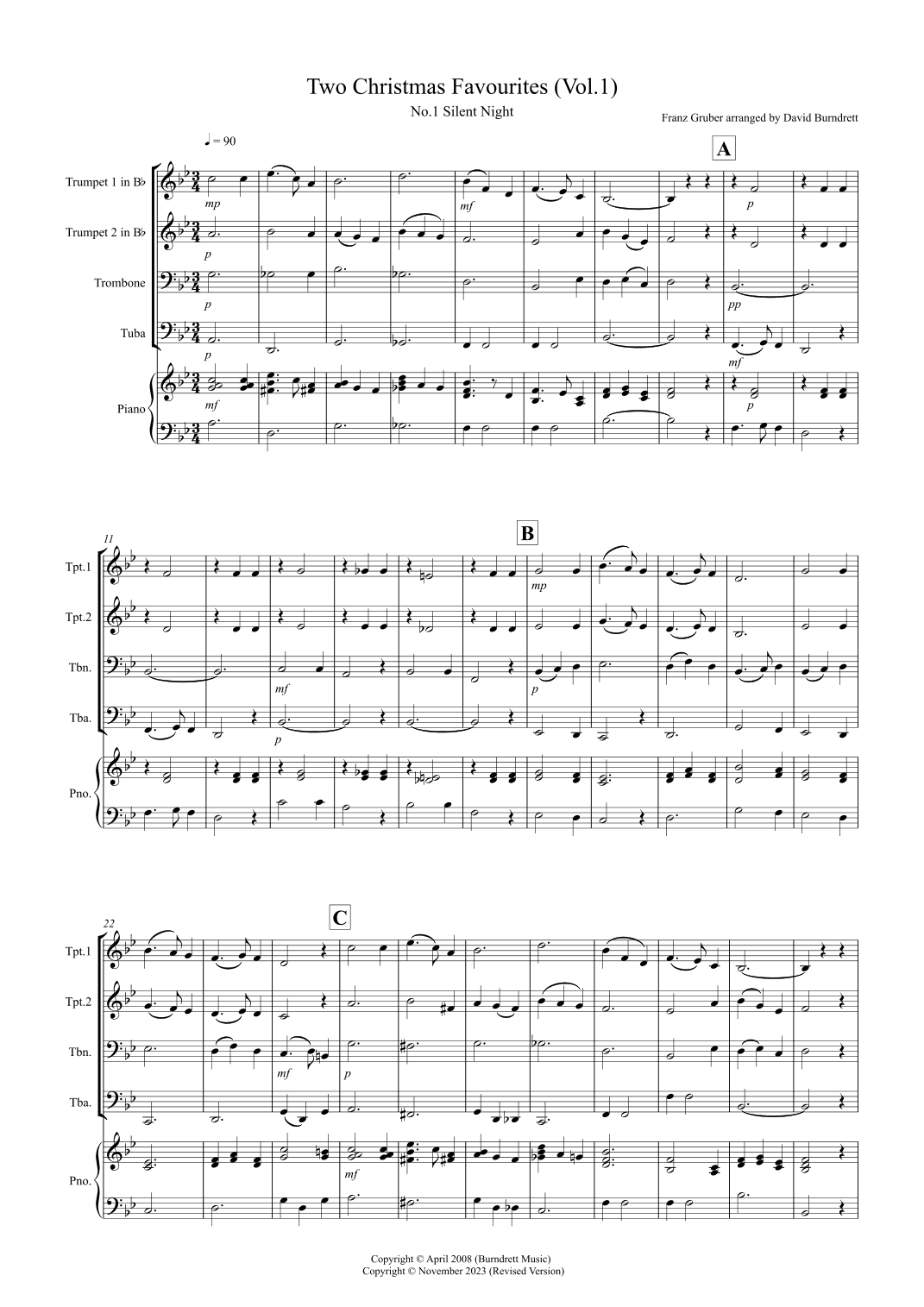 2 Christmas Favourites for Brass Quartet (volume one) (arr. David Burndrett)