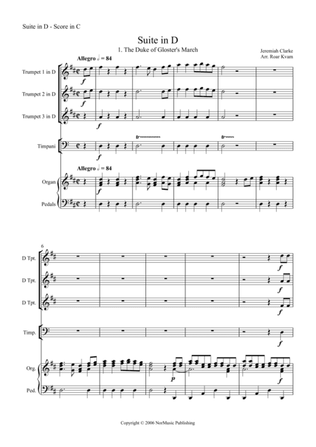 Clarke: Suite in D (Organ, 3 trumpets in D, timpani) (arr. Roar Kvam)