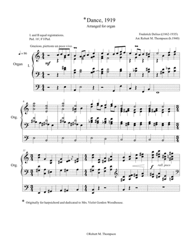 Delius for Organ, Dance 1919 (arr. Robert M. Thompson, A.Mus.D. (b. 1940))