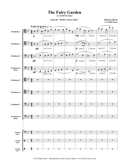 The Fairy Garden from the Mother Goose Suite for 8 part Trombone ensemble with opt. Timp. & Perc. (arr. Ralph Sauer)