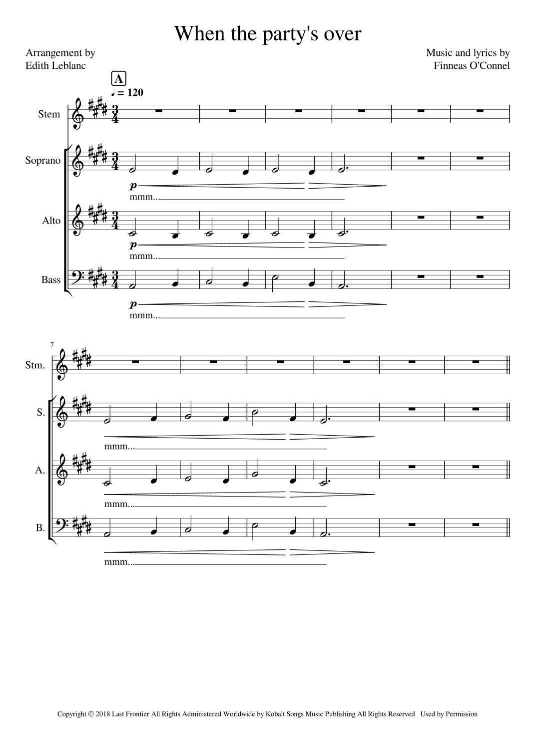 When The Party's Over (arr. Edith Leblanc)