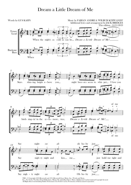 Dream A Little Dream Of Me (arr. Jack Bridges)