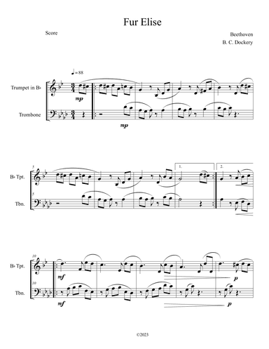 Fur Elise (Trumpet and Trombone Duet) (arr. B. C. Dockery)