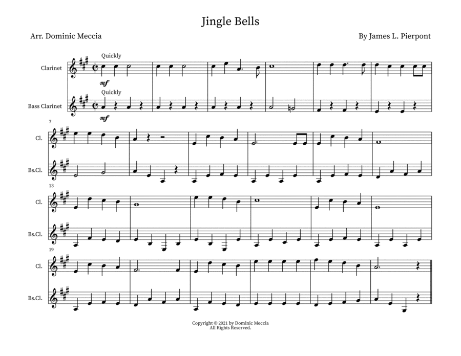Jingle Bells- Clarinet and Bass Clarinet Duet (arr. Dominic Meccia)