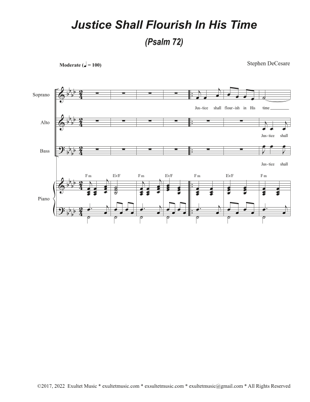 Justice Shall Flourish In His Time (Psalm 72) (Vocal Trio - (SAB)