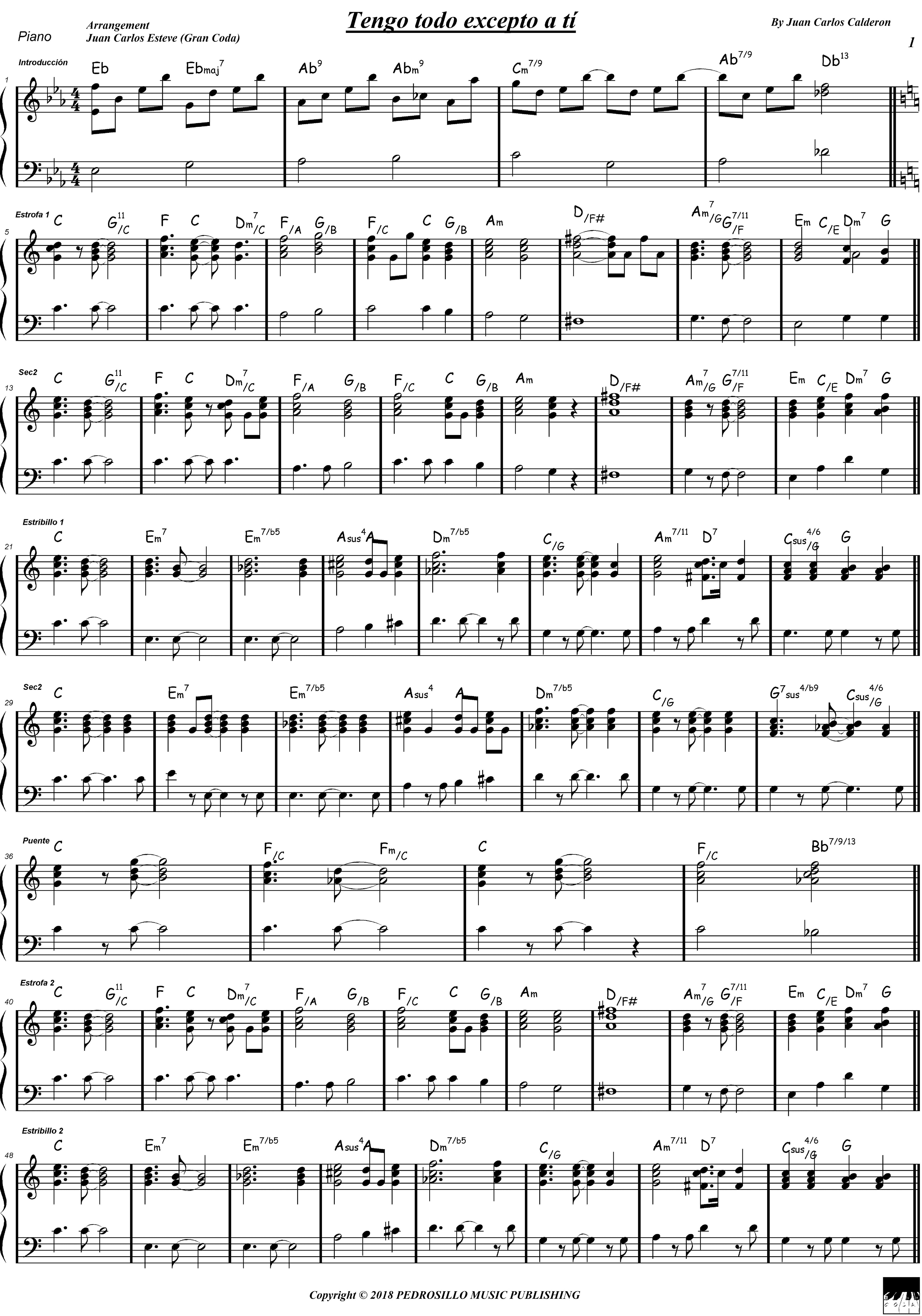 Tengo Todo Excepto A Ti (arr. juan carlos esteve / Gran Coda)