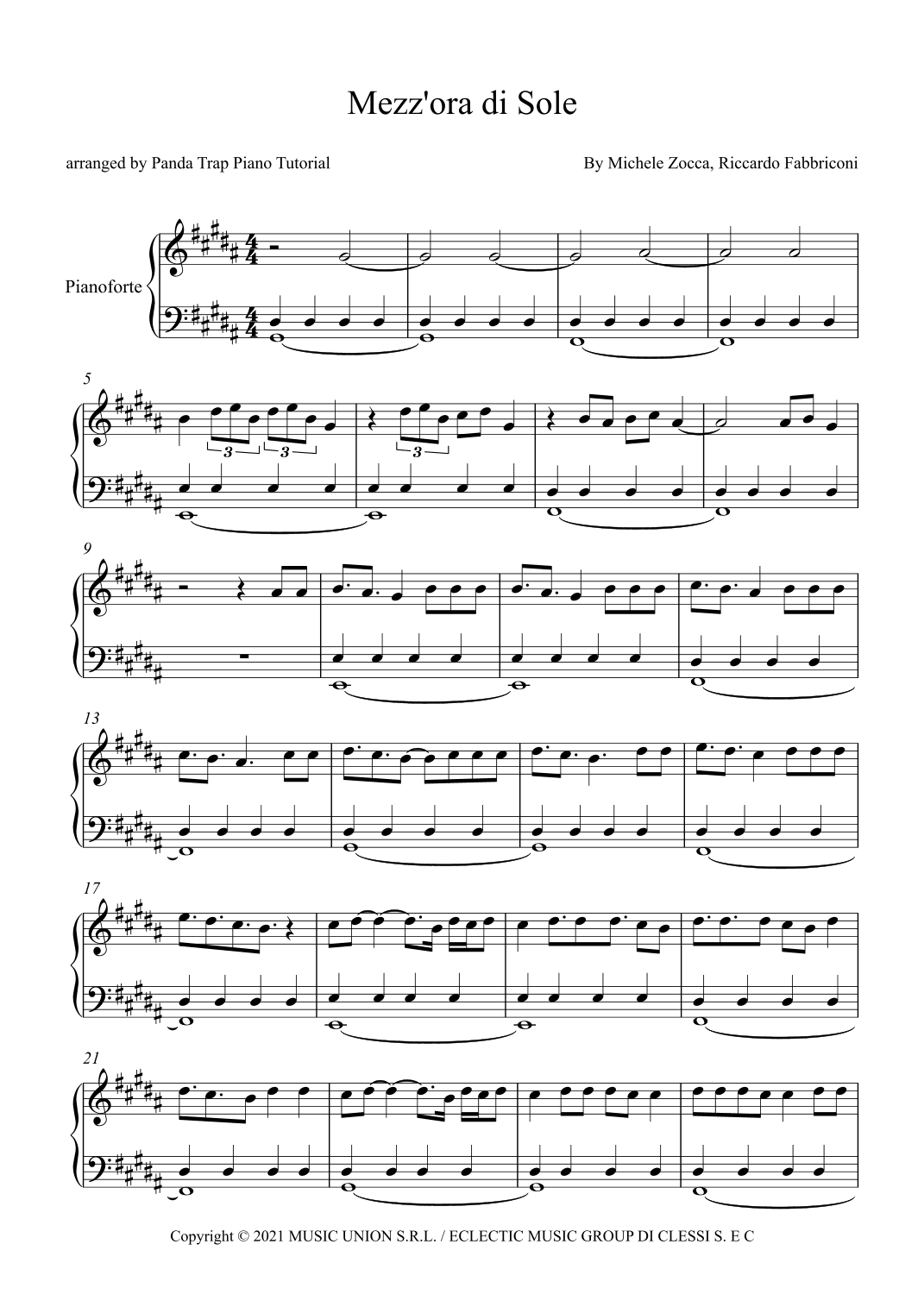 Mezz'ora Di Sole (arr. Panda Trap Piano Tutorial)