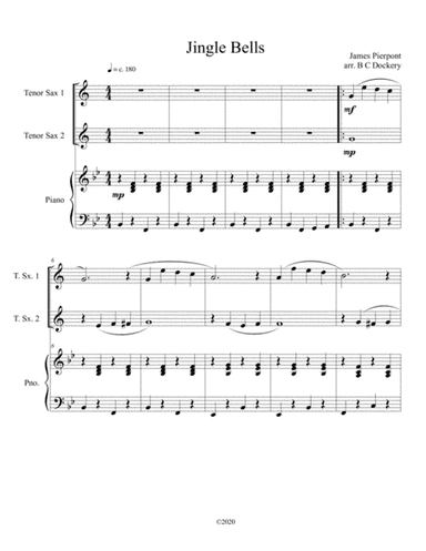 Jingle Bells (tenor sax duet) with optional piano accompaniment (arr. B C Dockery)