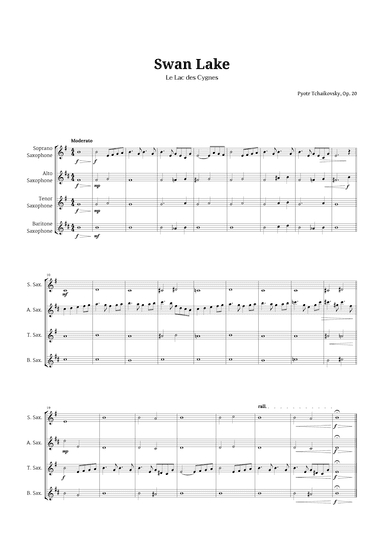 Swan Lake by Tchaikovsky for Sax Quartet (arr. Langanho)