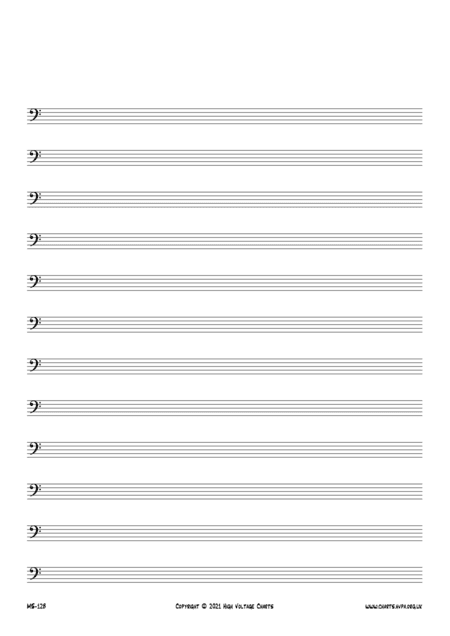 Manuscript Paper - 12 Staves Bass Clefs