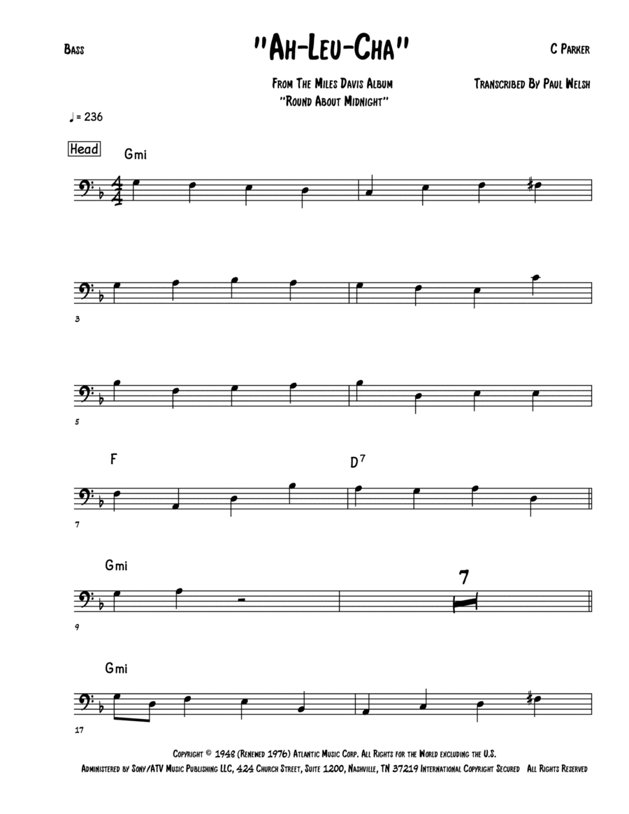 Ah-leu-cha (arr. Accubass)