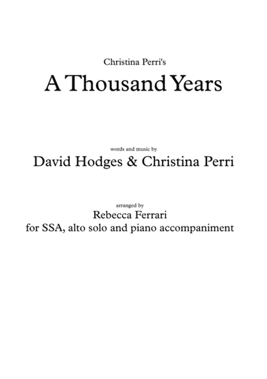A Thousand Years (arr. Rebecca Ferrari)
