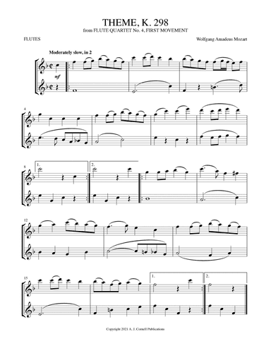 Theme, K. 298 (from Flute Quartet No. 4, First Movement) (arr. Mark Phillips)