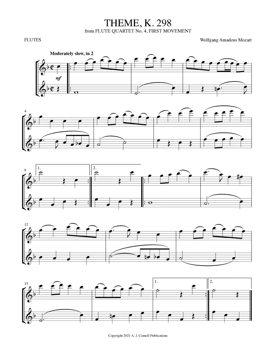 Theme, K. 298 (from Flute Quartet No. 4, First Movement) (arr. Mark Phillips)